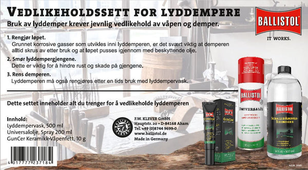 Ballistol Lyddemper Vedlikeholdsett - Ballistol