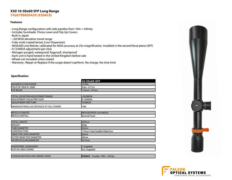 Falcon X50 10 - 50x60 Long Range SFP, X504LR - Falcon Optical Systems