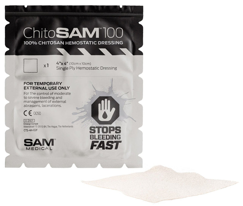 Chito - SAM 100, 4" x 4" Single Ply Hemostatic Dressing - SAM Medical